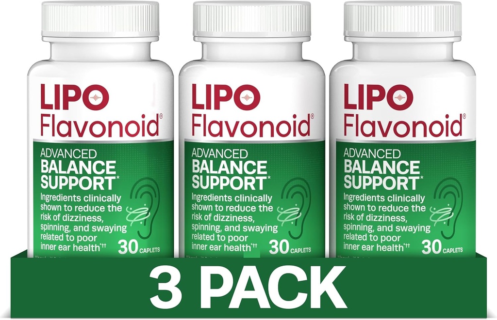 Lipo-Flavonoid for Vertigo & Dizziness Relief - Clinically-Tested Formula with Ginkgo Biloba, Vitamin D, & Vitamin B Complex - Inner Ear Health & Balance Support - 30 Capsules - (Pack of 3)