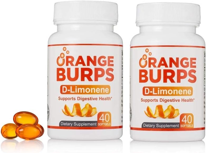 Orange Burps | D-Limonene Supplement - Acid Reducer (Antacid for Acid Reflux), Heartburn Relief, GERD Relief, and Indigestion Relief | Orange Peel Extract for Health and Wellness (1,000 mg, Pack of 2)