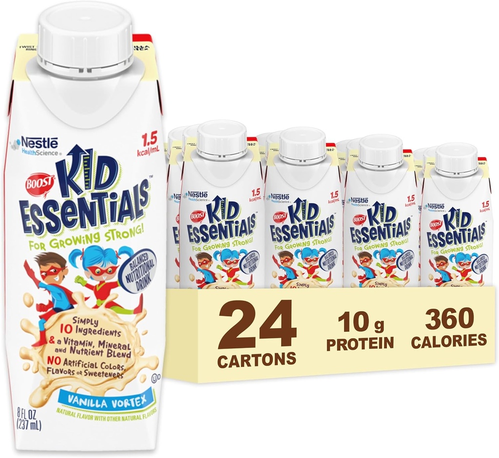 BOOST KID ESSENTIALS 1.5 Balanced Nutritional Drink for Children, Vanilla Vortex, 24 Count