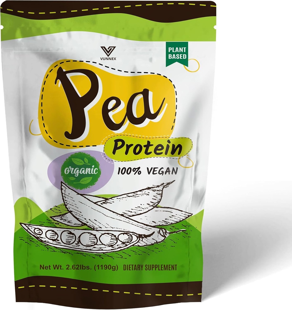 Plant Based - 100% Pure Organic Hydrolyzed Pea Protein Powder - Canada Grown Yellow Pea, Vegan Natural Unflavored, Dairy Free, Gluten Free, Soy Free, Sugar Free, Non-GMO with BCAA 2.62lb