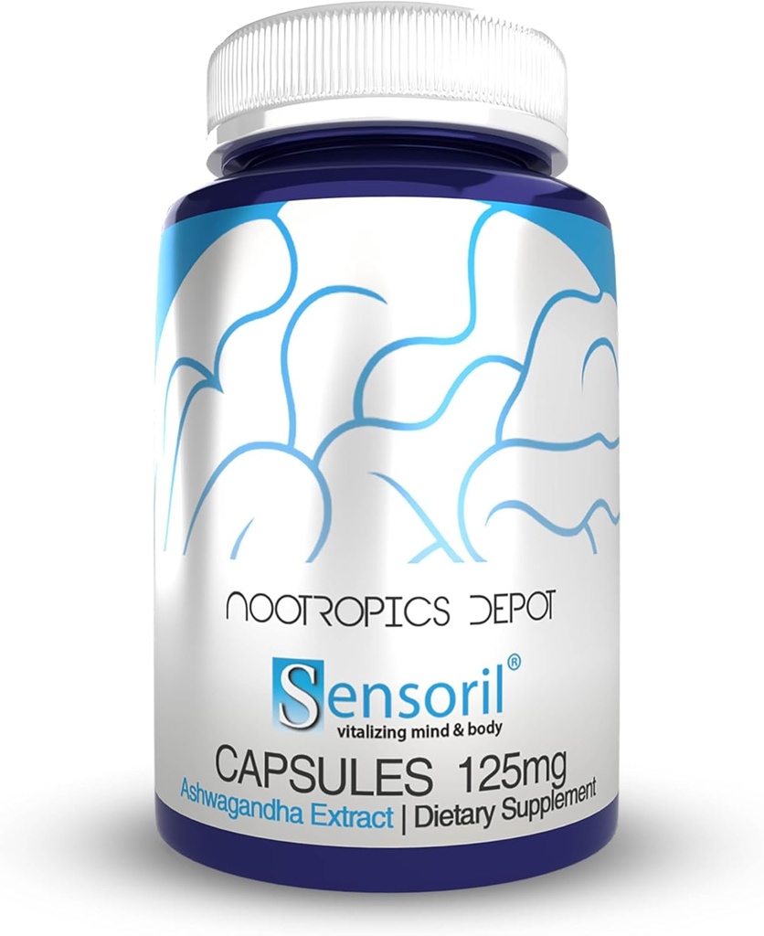 Nootropics Depot Sensoril Ashwagandha Capsules | 125mg | 180 Ct. | Ayurveda Supplement | Standardized Withania somnifera Extract | to Support Healthy Energy, Mental Cognition + Cardiovascular Health