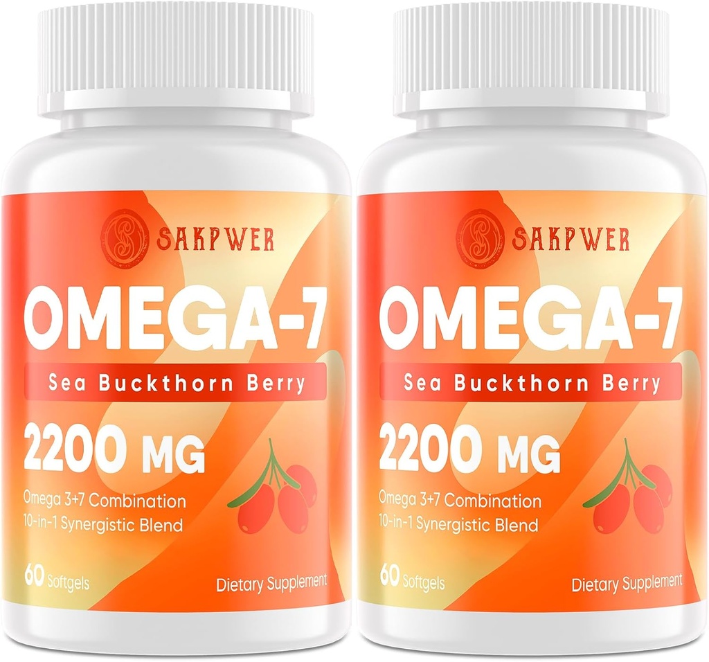 Omega-7 Sea Buckthorn Oil - with Omega-3 EPA/DHA Fish Oil, Cinnamomum, Fenugreek, ALA, Green Tea, Cayenne Pepper, Turmeric, Resveratrol, Black Pepper - Gluten-Free, 2Pack
