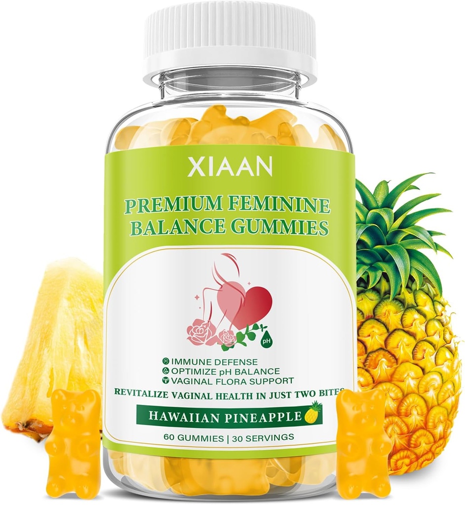 Premium Feminine Balance Gummies for Women's Immune Health, Hawaiian Pineapple Gummies Support PH Balance & Vaginal Health, Vegan, Gluten-Free, 60 Gummies