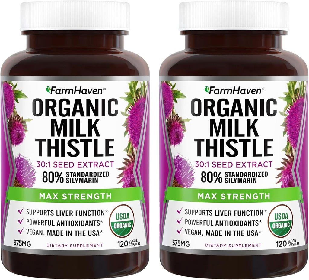 FarmHaven USDA Organic Milk Thistle Capsules | 30X Concentrated Seed Extract & 80% Silymarin Standardized - Supports Liver Function and Overall Health | Non-GMO | 240 Veggie Capsules