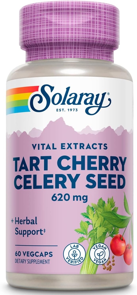 SOLARAY Tart Cherry & Celery Seed | Healthy Uric Acid Levels, Joint, Muscle Recovery & Sleep Support | 60 VegCaps
