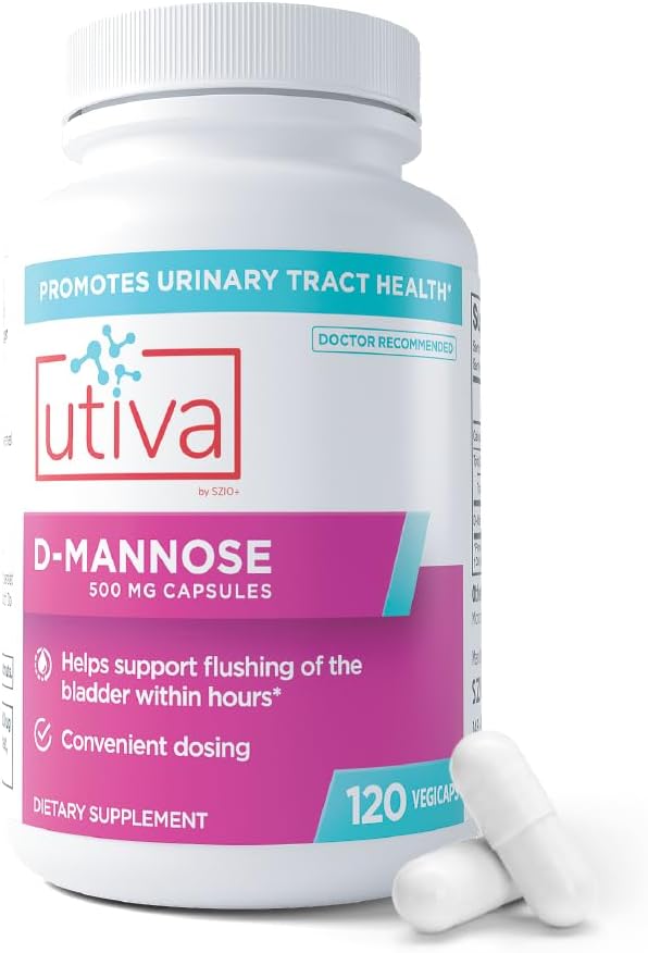 Szio+ Utiva D-Mannose 500mg Capsules – Naturally Flush The Bladder and Urinary Tract – UTI Avoidance – D Mannose Supplements for Women – Supports Urinary Tract Infection Treatments, 120 Capsules