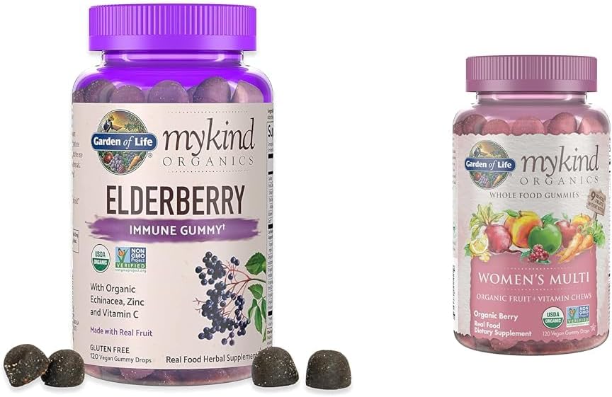 Garden of Life Organics Elderberry Gummies for Adults & Kids - Immune Support Supplement with Organic Fruit & Organics Women's Gummy Vitamins - Berry - Certified Organic
