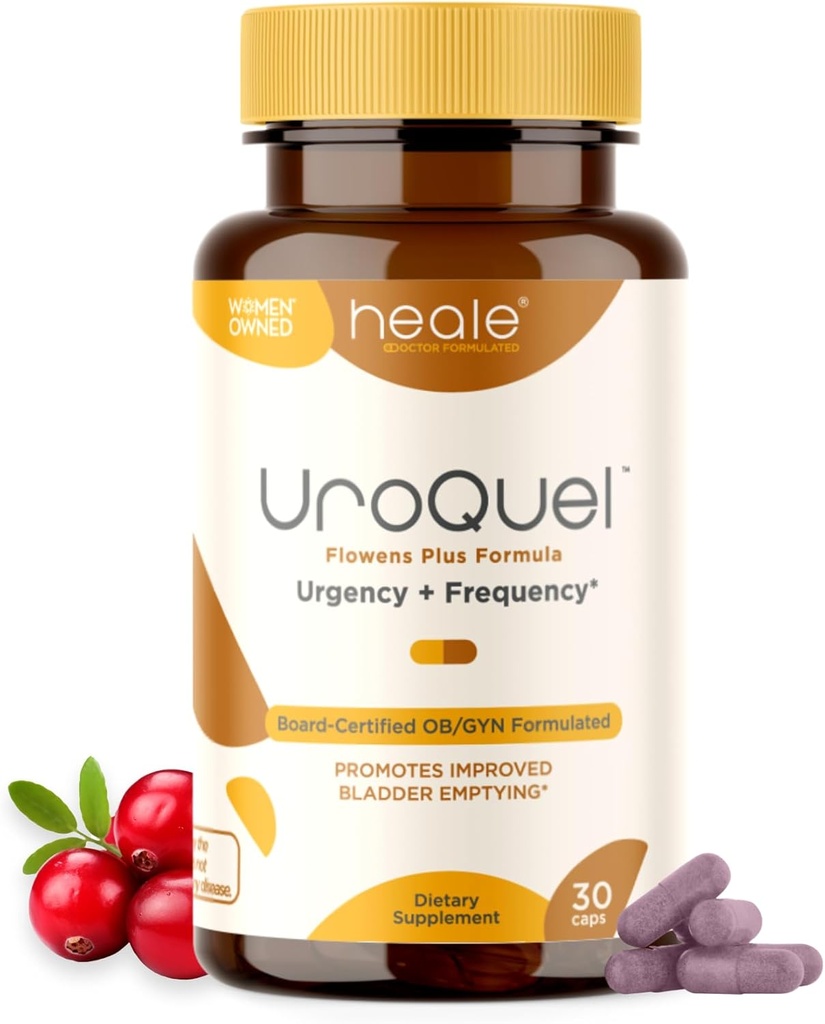 UroQuel - Natural Bladder Control Cranberry Supplement - Reduce Bathroom Urgency, Frequency, Incontinence, with Flowens - OBGYN Formulated - Cranberry Pills for Women & Men - by Heale - 30 Capsules