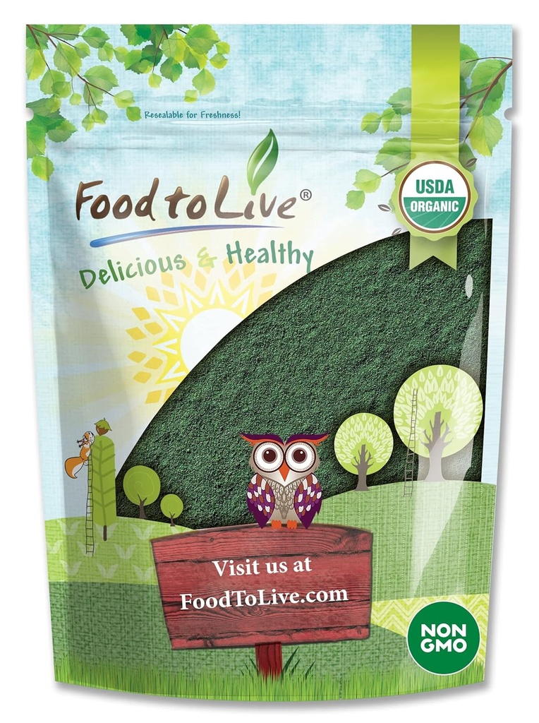Food to Live Organic Spirulina Powder, 1 Pound – Non-GMO, Kosher, Raw Blue-Green Algae, Vegan Superfood, Bulk, Non-Irradiated, Pure Vegan Green Protein, Rich in Vitamins & Minerals, Great for Drinks