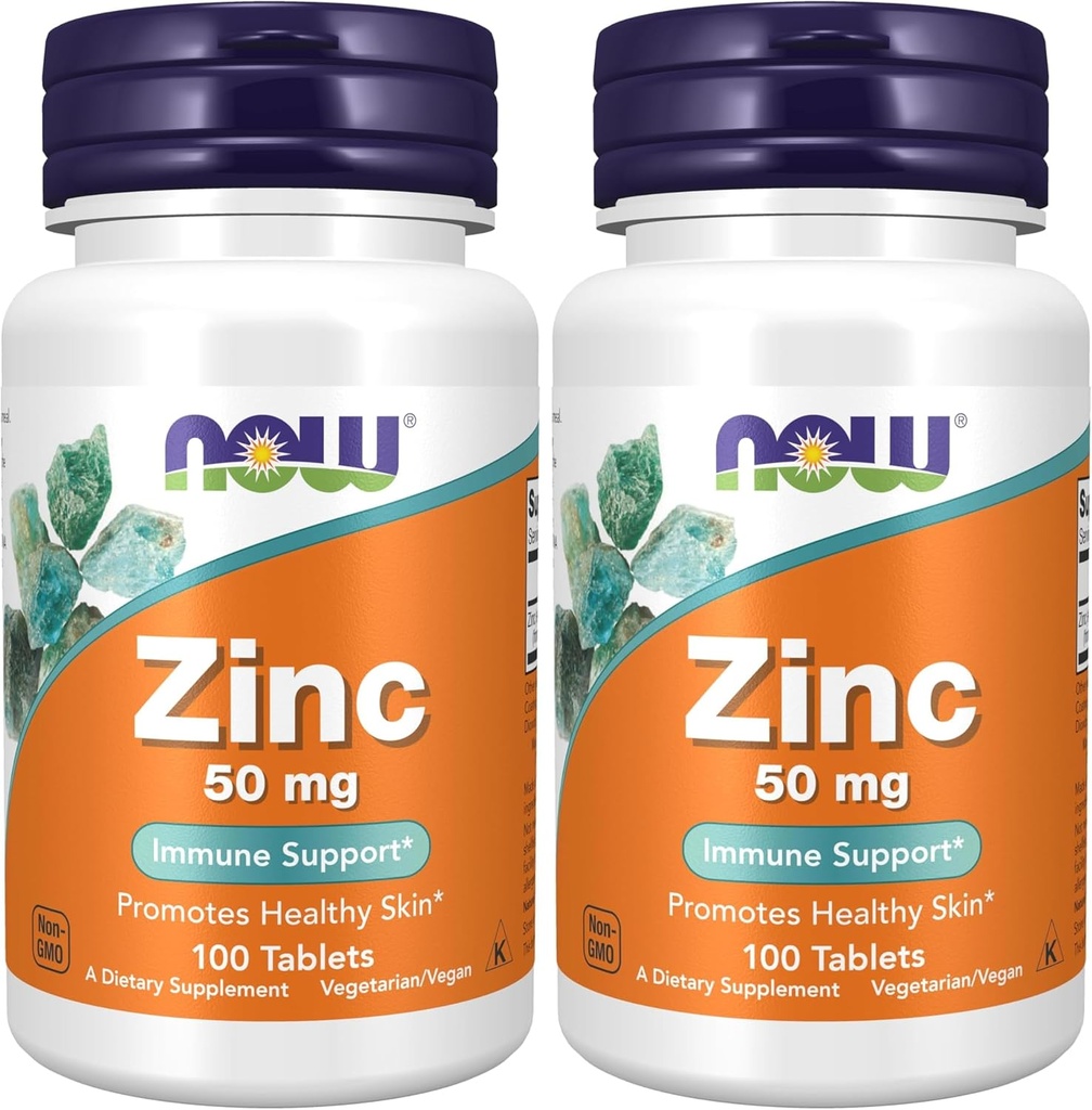NOW Supplements, Zinc (Zinc Gluconate) 50 mg, Supports Enzyme Functions*, Immune Support*, 100 Tablets (Pack of 2)