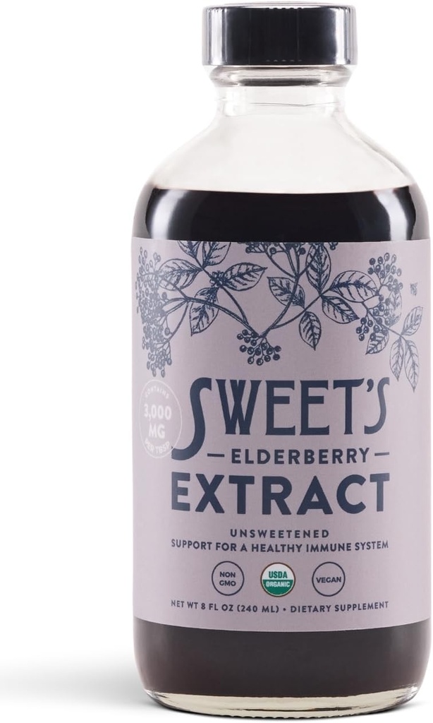 Organic Elderberry Extract | Unsweetened Elderberry Immune Support | Vegan | Keto and Diabetic Friendly | 8 fl oz Bottle | Alcohol-Free | Certified USDA Organic