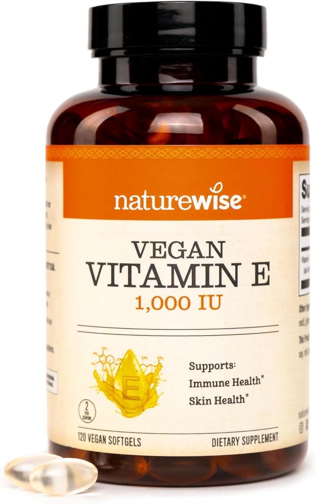 NatureWise Vitamin E 1000 IU Softgels (450mg dL-Alpha) - Vegan, Gluten-Free, Soy-Free, Non-GMO Antioxidant Dietary Supplement for Skin, Heart, Eye, and Immune Health Support - 60-Day Supply, 120 Count