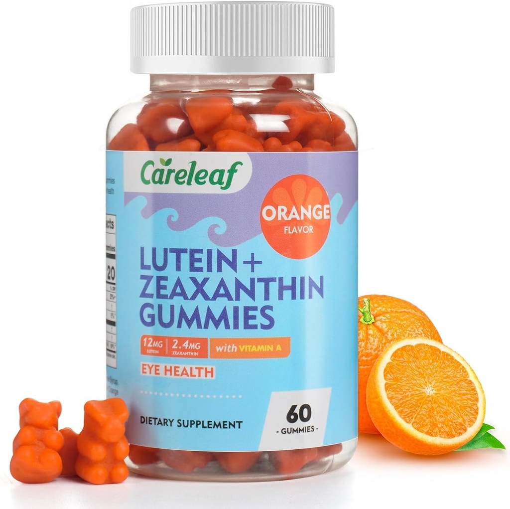 Vegan Lutein and Zeaxanthin Supplements, Lutein for Eyes with Zeaxanthin & Vitamin A, Lutein Gummies for Dry Eye Relief & Clear Vision, Eye Vitamins for Seniors & Kid, 60 Count, Orange Flavor