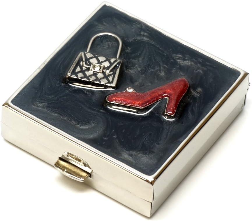 9311 Square Small Pill Box Organizer Black Red Gold Women Travel Pill Case Purse Pocket Container Daily Portable Medicine Vitamin Box Medication Supplement Mini Storage