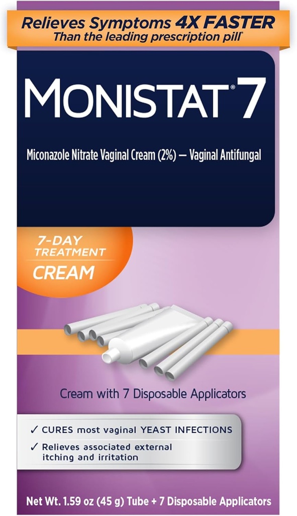 Monistat 7-Day Yeast Infection Treatment for Women, Miconazole Cream (45g Tube) & 7 Applicators, for Relief of Mild Vaginal Itching