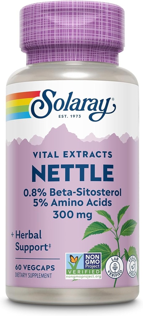 SOLARAY Nettle Root Extract 300 mg with Nettle Root 150 mg, Healthy Urinary & Prostate Support for Men with Amino Acids and Beta-Sitosterol, Vegan, 60-Day Guarantee, 60 Servings, 60 VegCaps