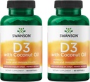 Swanson High Potency Vitamin D-3 w/Coconut - Natural Supplement Promoting Bone Health & Immune System Support - May Help Increase Calcium Absorption - (60 Softgels, 125mcg Each) (2 Pack)