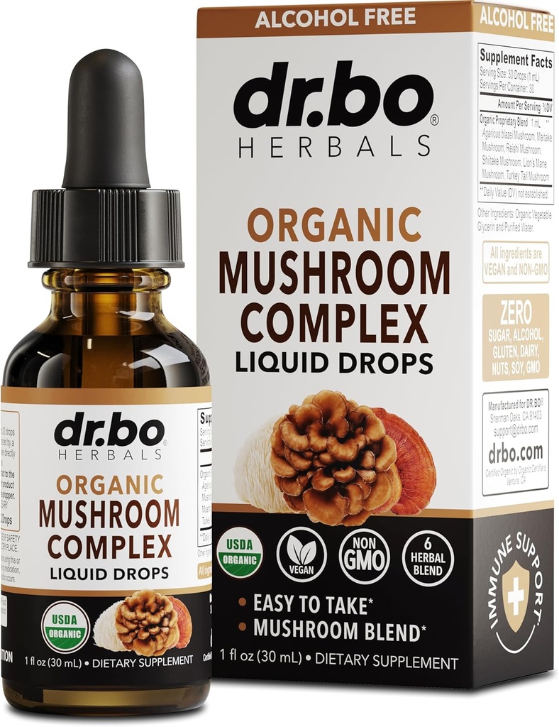 Organic Lions Mane Mushroom Complex - Mushroom Supplement Liquid Drops Tincture for Focus, Fog, Brain Health Supplements - Vegan, Herbal Organic Lion's Mane Mushrooms, Reishi, Turkey Tail Extract 1oz