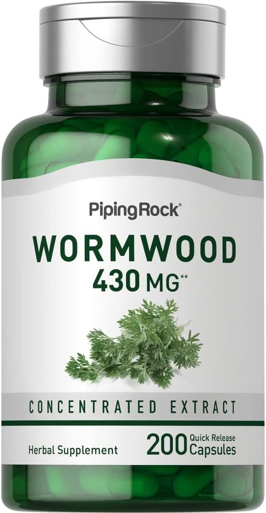 Piping Rock Wormwood Capsules 430mg | 200 Count | Concentrated Herbal Extract | Artemisinin Supplement | Non-GMO, Gluten Free