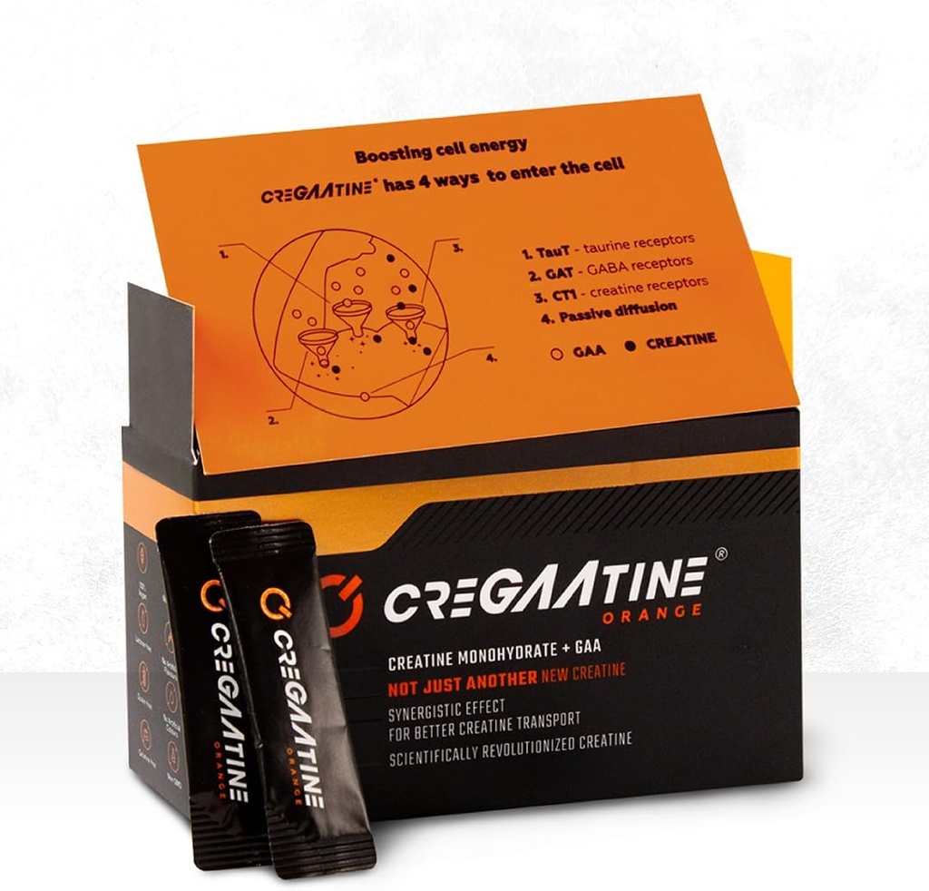 Micronized Creatine Monohydrate + GAA | Increase Strength, No Water Retention | Boosts Memory & Focus | Single-Serve Packets | 60 Sachets, 30 Servings | (Sachets, Orange)