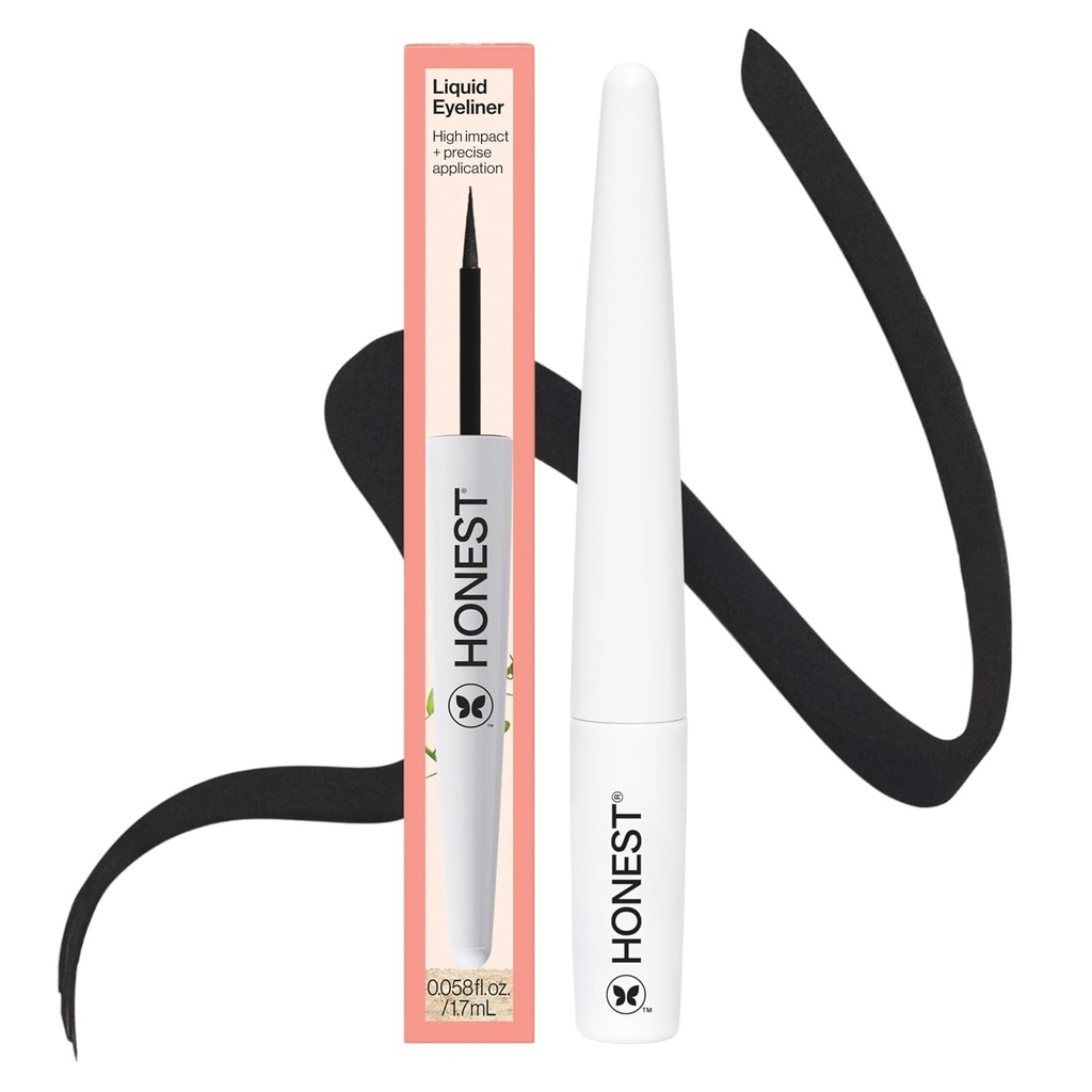 Honest Beauty Longlasting Liquid Eyeliner | Smudge + Flake Proof, Precise Application | Hypoallergenic, Vegan, + Cruelty Free | Black, 0.58 fl oz