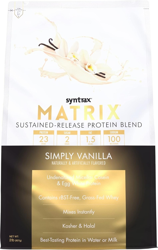 Syntrax Nutrition Matrix - Sustained-Release Protein Blend, Simply Vanilla 2 lbs. Real Vanilla Bean Specks