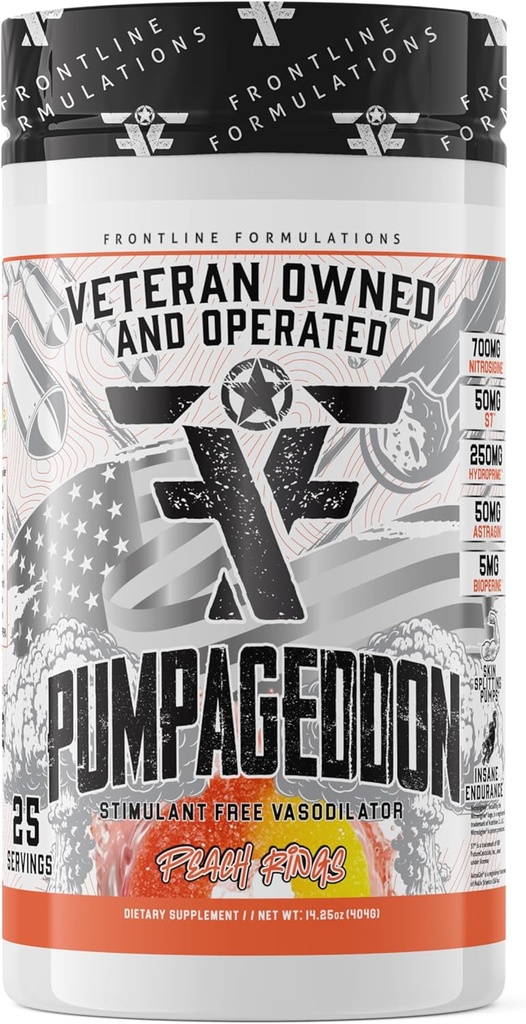 Pumpageddon, Non Stim Pre-Workout Powder, Explosive Workouts, Insane Endurance, Skin Splitting Pumps, Veteran Owned and Operated, Packaging May Vary (25 Servings, Peach Rings)
