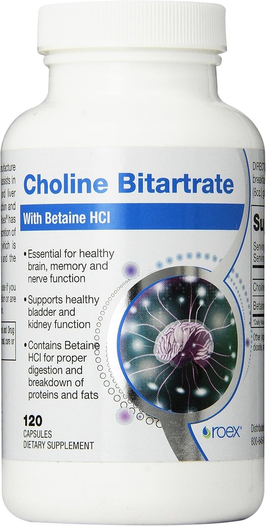 Roex Vitamins | Choline Bitartrate | Improved Brain Activity | Cellular Function | Nutritional-Supplement | 120 Count