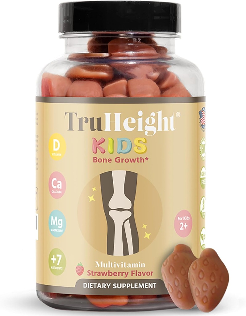 TruHeight Kids Bone Growth Gummies (Strawberry, Ages 2+) Tall Nutrition for Natural Growth for Kids & Toddlers - Vitamin D, Calcium, K, Magnesium Multivitamin, Bone Strength Vitamins, D3 K2, Taller