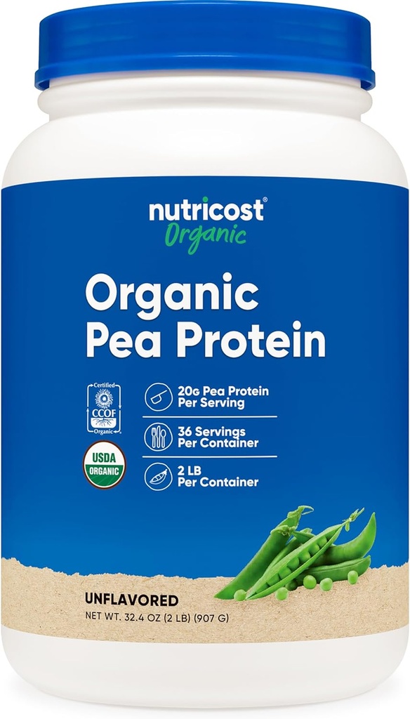 Nutricost Organic Pea Protein Isolate Powder (2LBS) - Unflavored, Certified USDA Organic, Protein from Plants, Vegetarian Friendly, Gluten Free, Non-GMO