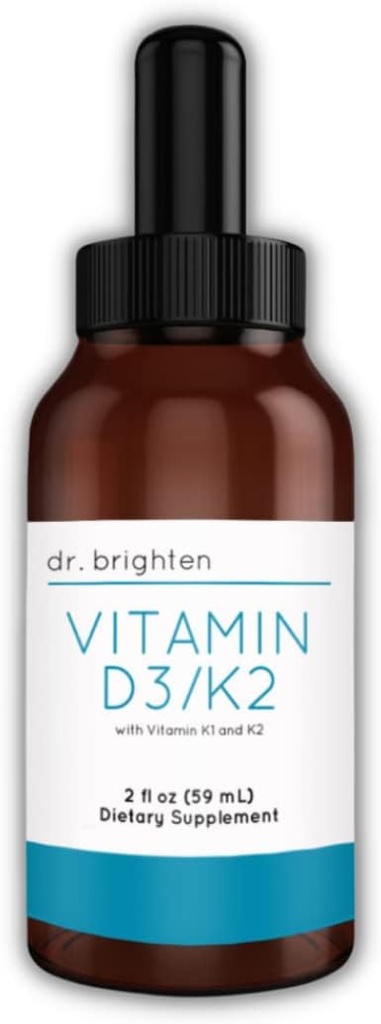 Dr. Brighten Vitamin D3/K2 — Highly Concentrated Liquid D3 K2 Drops — Dietary Supplement for Strong Immune System and Bone Health, 2 Fl Oz