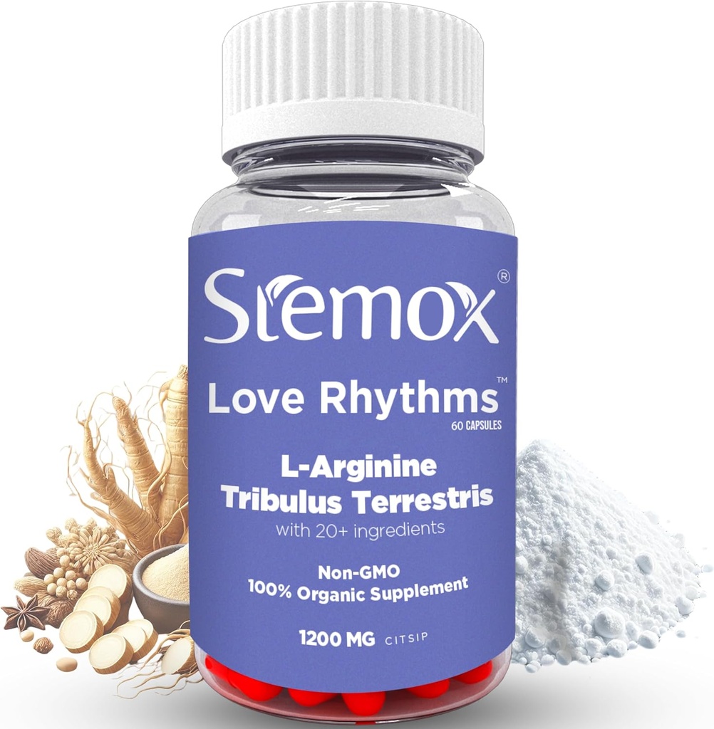 Love Rhythms L-Arginine 500MG & Tribulus Terrestris for Men – Stamina & Vitality Support - Non-GMO, 100% Organic Supplements for Men - Active Lifestyle & Physical Wellness - 60 Capsules