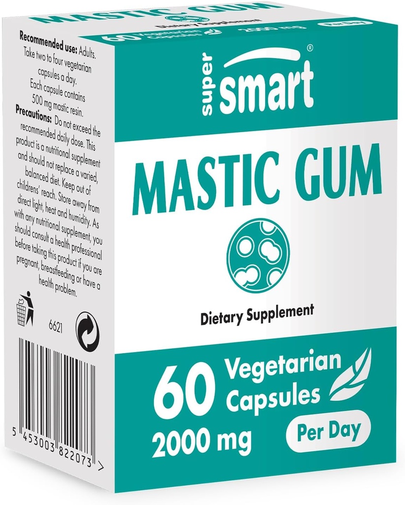 Supersmart Mastic Gum Supplement 2000mg per Day - Natural Mastic Tree Extract for H. Pylori | Non-GMO & Gluten Free - 60 Vegetarian Capsules