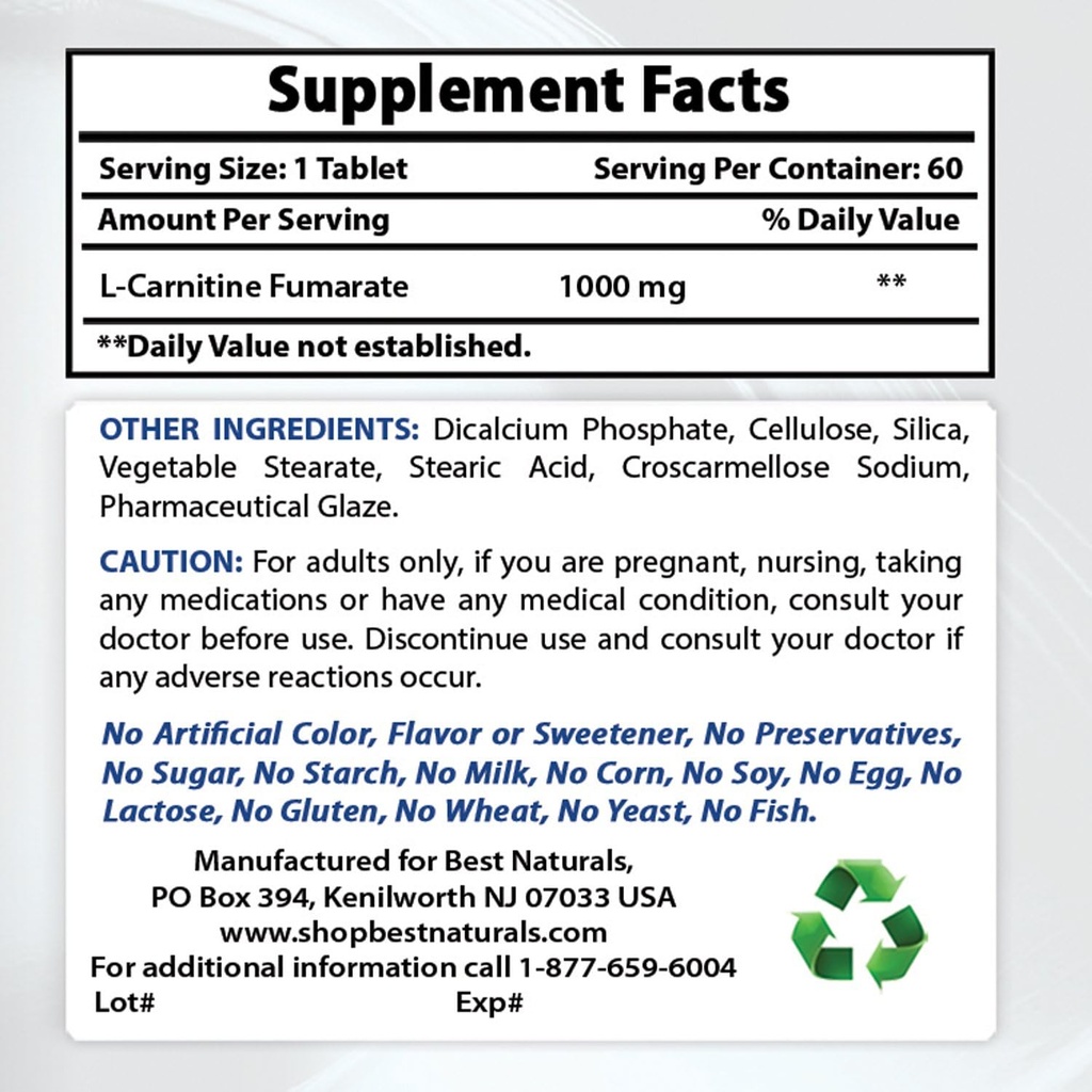 Best Naturals L-Carnitine 1000mg & L-Arginine 1000 mg