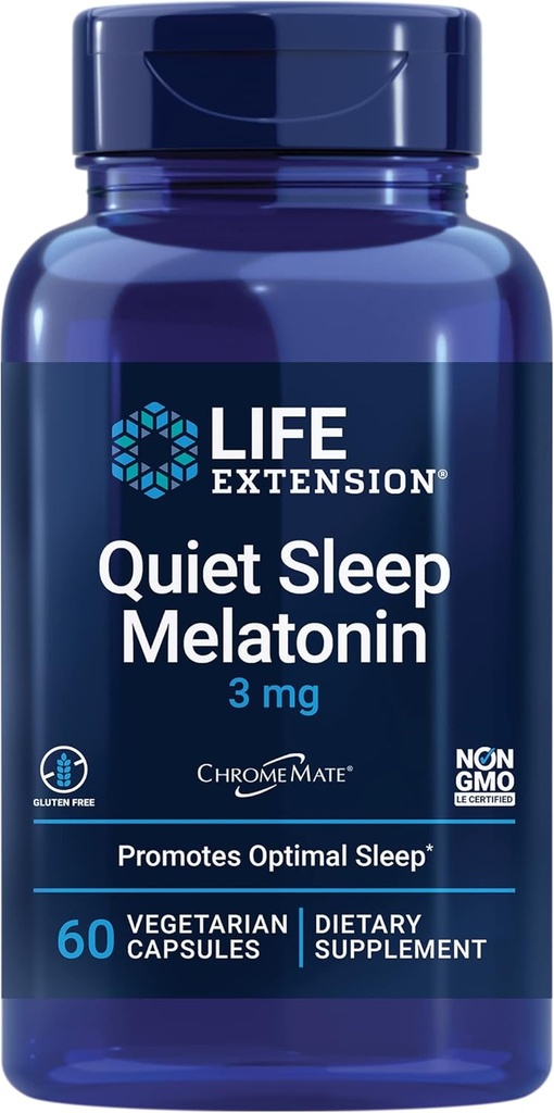 Life Extension Quiet Sleep Melatonin – Immediate-Release Melatonin Supplement with Vitamin C, B12 and Inositol – For Restful Sleep & Hormone Balance - Gluten-Free, Non-GMO – 60 Capsules