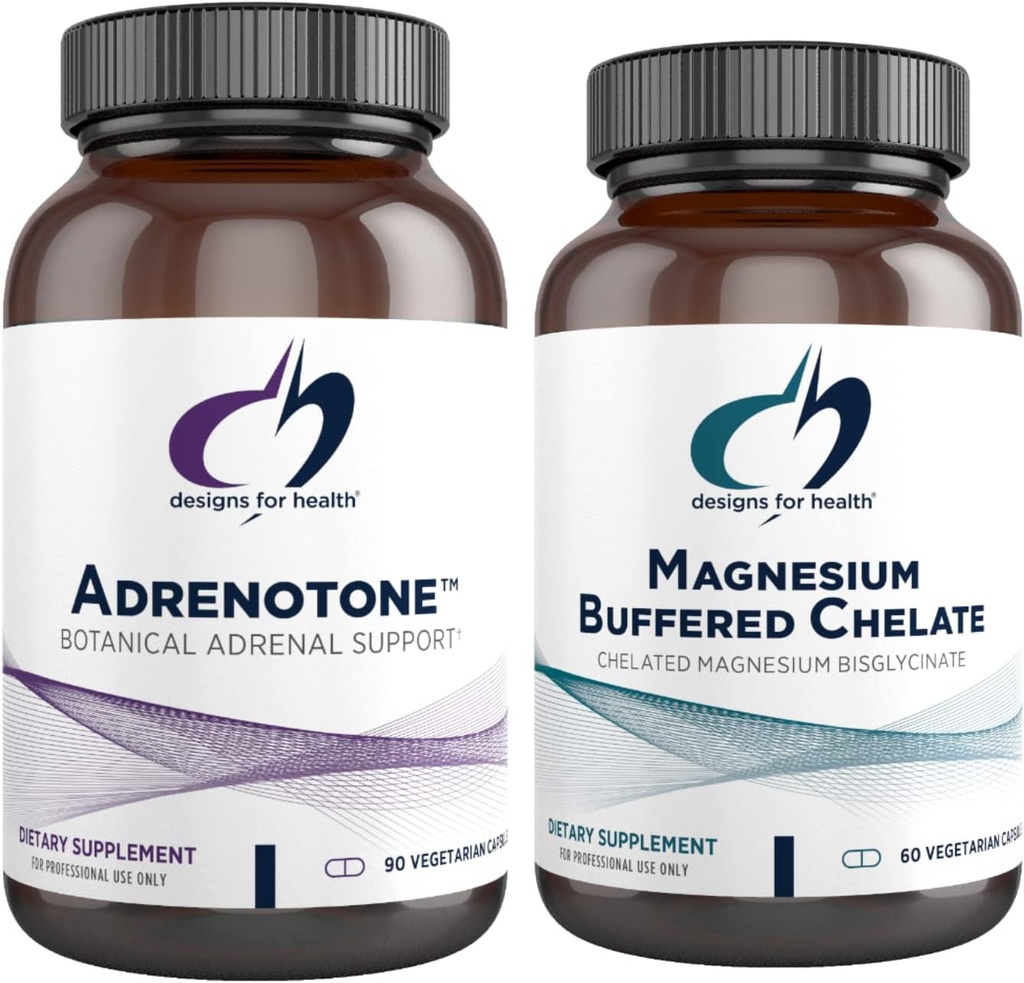 Designs for Health Magnesium + Adrenal Support Duo - Magnesium Buffered Chelate + Adrenotone Adaptogenic Herbs and Nutrients (2 Product Set)