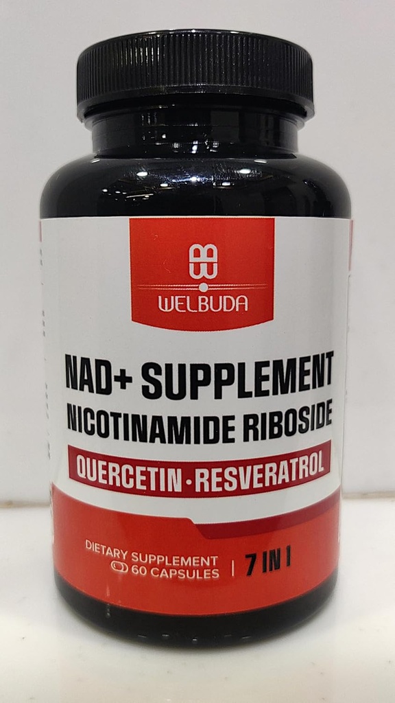 NAD+ Supplement with Nicotinamide Riboside Per Serving w/Resveratrol, Quercetin, Turmeric, Rhodiola Rosea and More - 60 Capsules