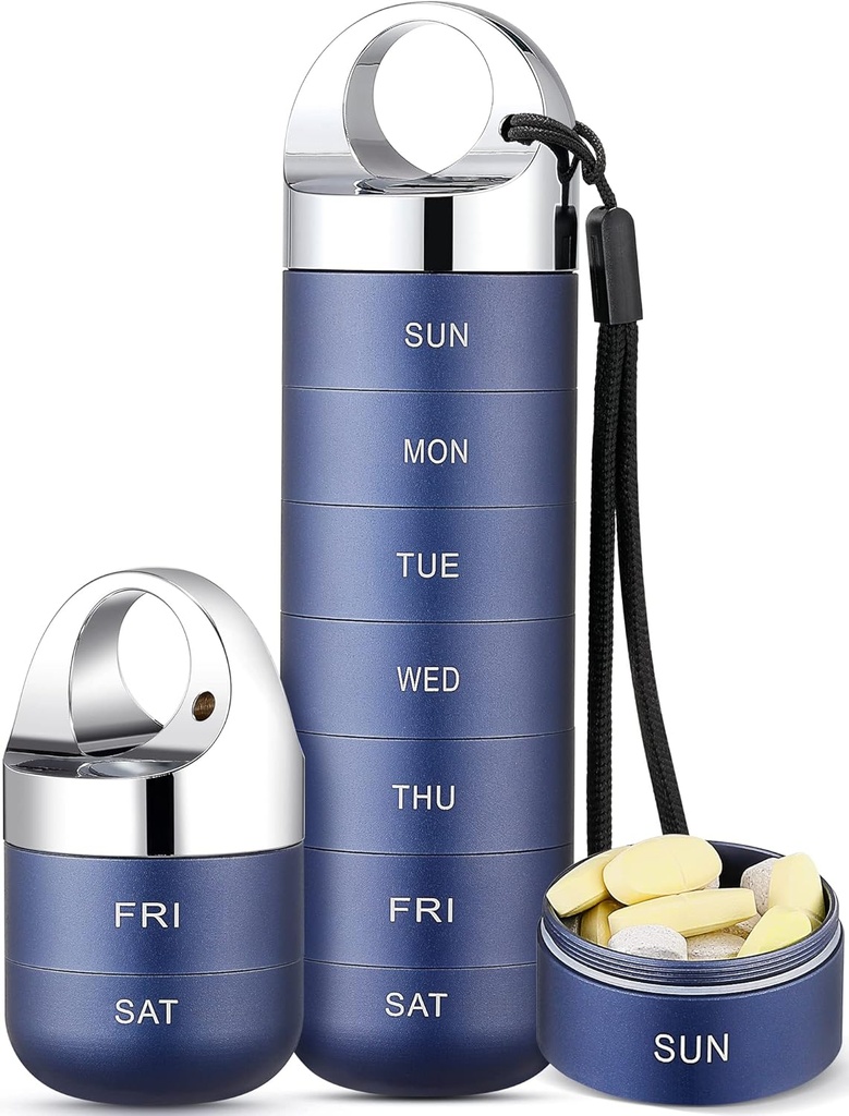 Zannaki Metal Travel Pill Organizer, Portable Waterproof Weekly Pill Box, Large Aluminum Alloy Pill Case Container, BPA Free 7 Day Daily Medicine Organizer Holder for Vitamin, Fish Oil, Supplement