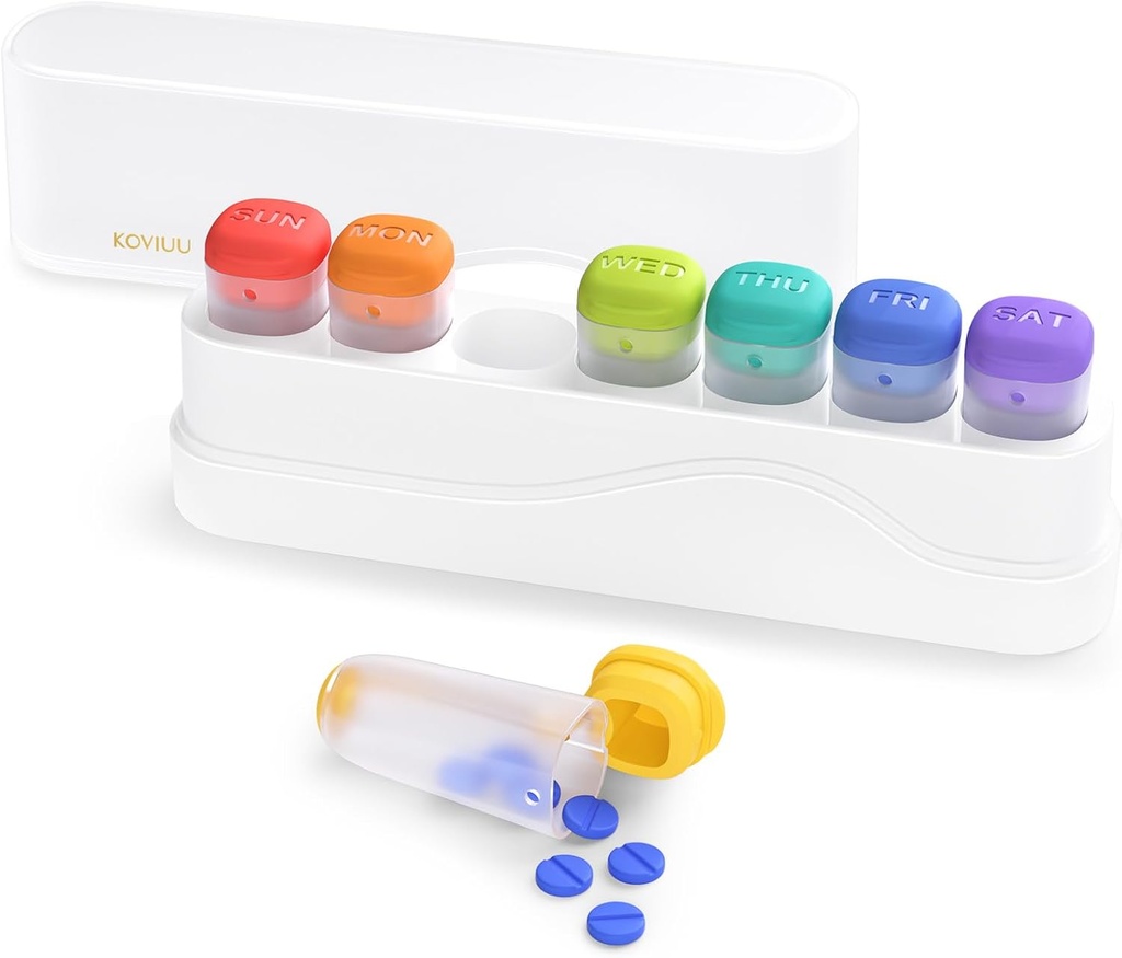Weekly Pill Organizer 1 Time a Day, KOVIUU Removable Pill Box 7 Day, Portable Travel Pill Case, Once Daily Medication Container Holder, Week Pillbox Dispenser for Vitamin Medicine Supplement, White