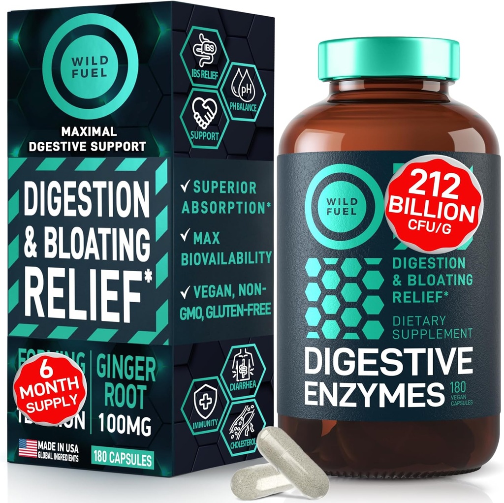 Digestive Enzymes for Women and Men with Probiotics and Prebiotics - Vegan Digestive Enzyme Blend - Bloating Support, Gut Health & Digestion Supplement with Artichoke Ginger Turmeric - 180 Capsules