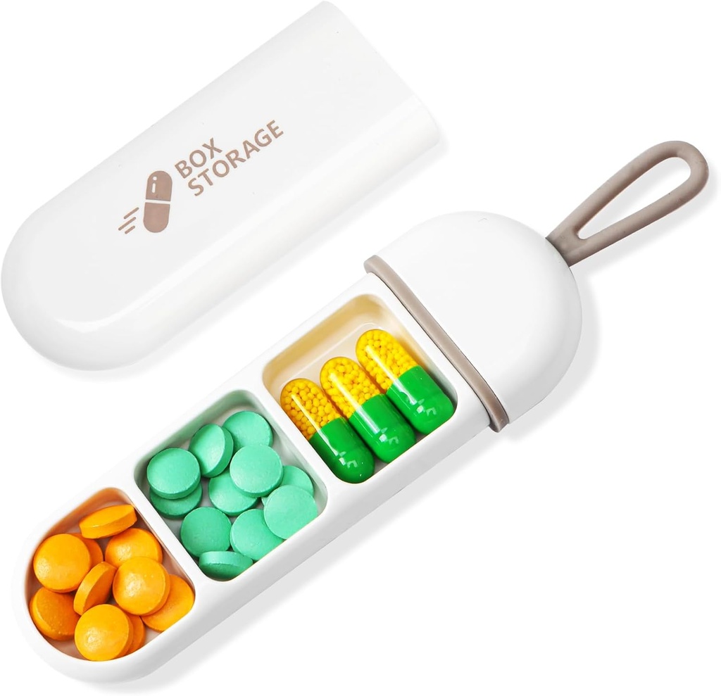 Toplive Travel Pill Organizer, Portable Pill Container Mini Daily Pill Organizer, Small Pill Case Travel Medicine Organizer Pocket Vitamin Supplement Fish Oil Box, White Grey