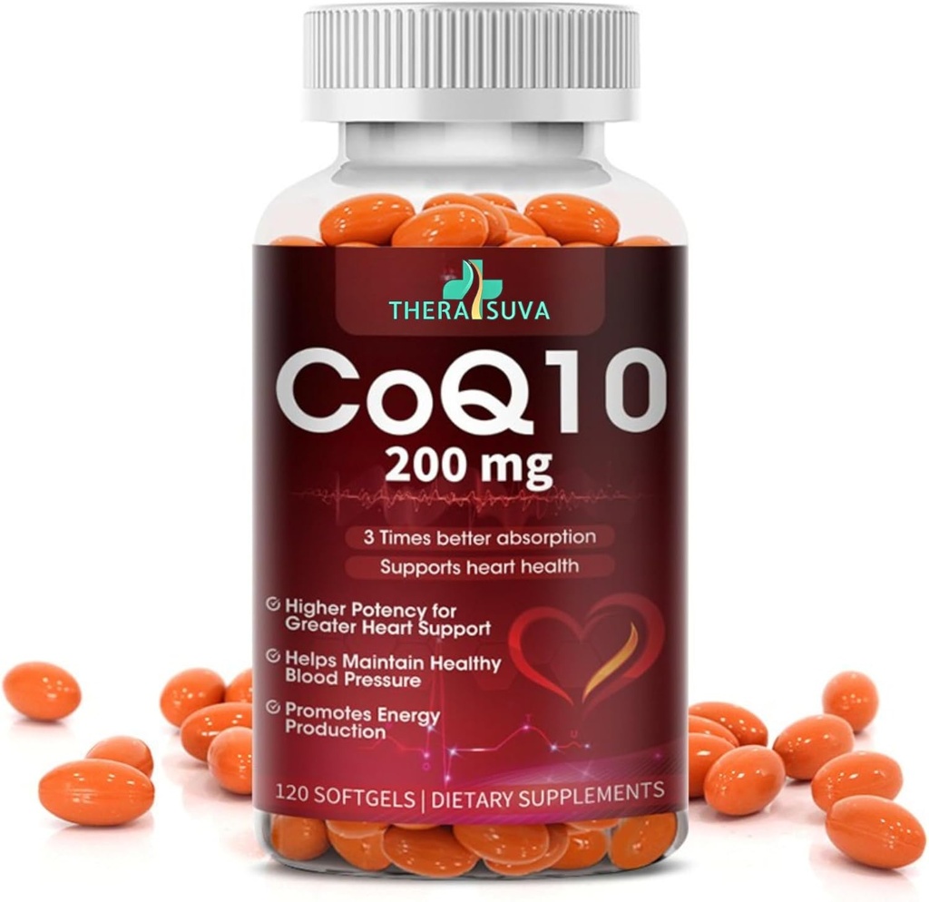 High-Absorption CoQ10 200 mg – Gluten-Free Softgels for Heart, Stamina & Brain Support - 60-Day Supply, 120 Count