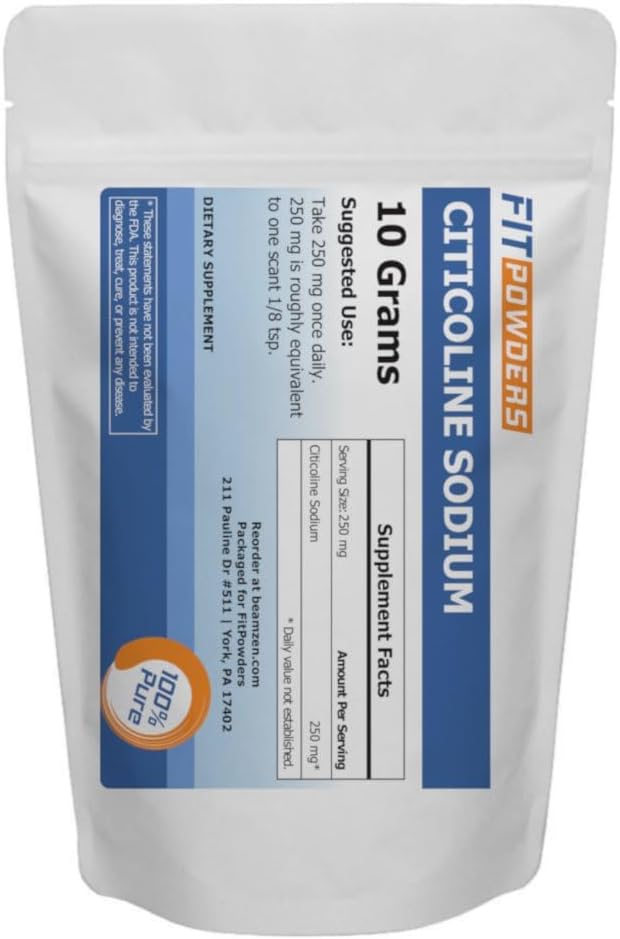 Citicoline Powder, CDP Choline Powder Pure with Scoop, Non-GMO, Cognitive Supplement for Memory and Learning (10 Grams)