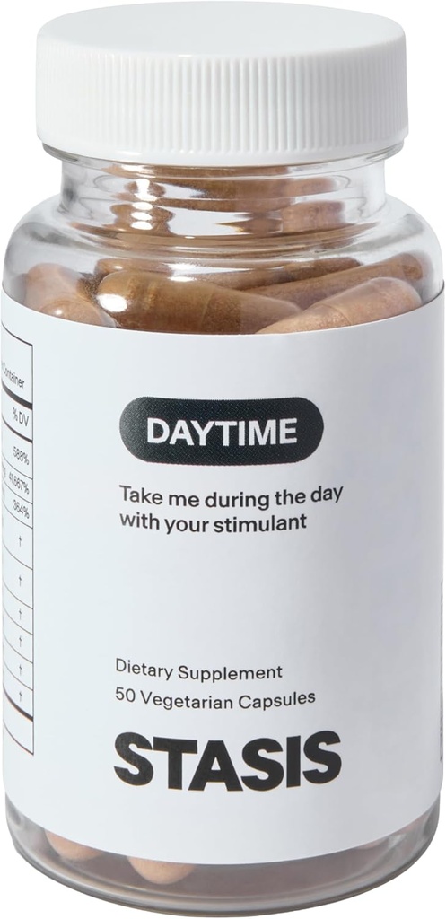 Stasis Daytime Energy and Focus Supplement to Pair with Stimulant - New and Improved Formula with CoQ10 and Rhodiola Rosea - All-Day Energy, Mood, and Brain Support - 25 Servings