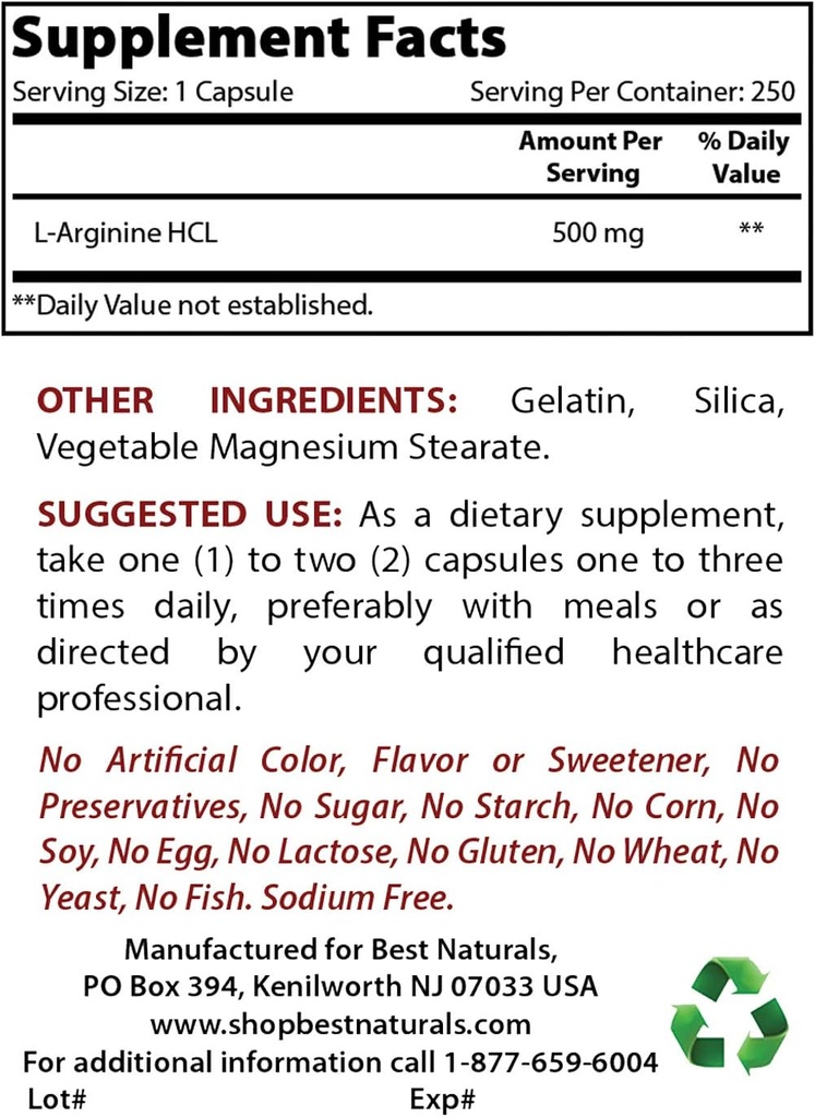 Best Naturals L-Arginine 500mg & L-Lysine 500 mg