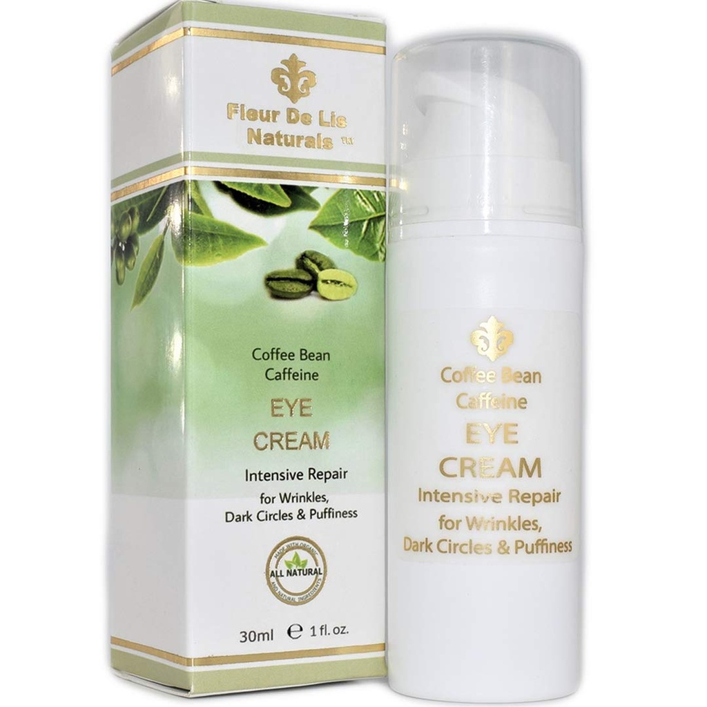 Fleur De Lis Naturals Coffee Bean Caffeine Anti Aging Eye Cream for Dark Circles, Eye Bags, Fine Lines, Puffiness. Best Anti Aging Eye Cream Moisturizer for Wrinkles, Crows feet, Puffy Eyes