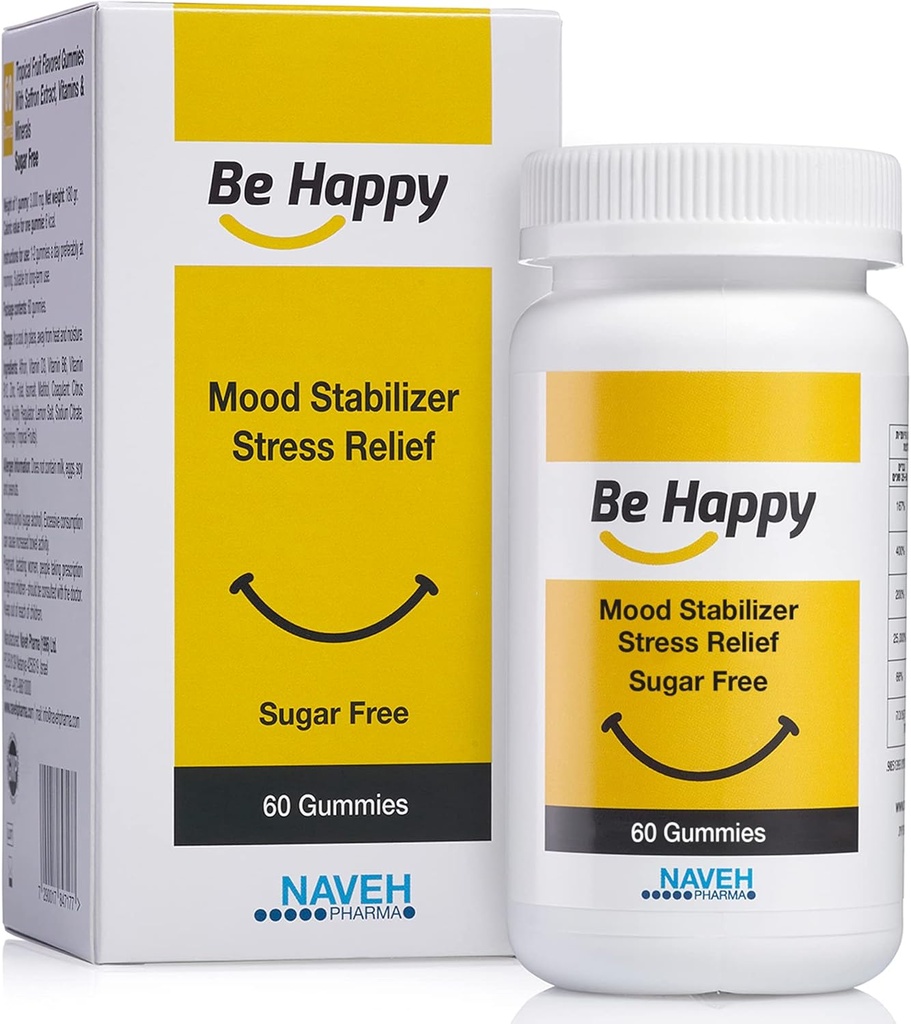 NAVEH PHARMA Be Happy Saffron Supplements for Adults – Stress-Relief, Focus Gummies with Saffron Extract, Vitamin D, and Vitamin B12 – Great-Tasting, Sugar-Free Mood Support Supplement, 60 Ct.