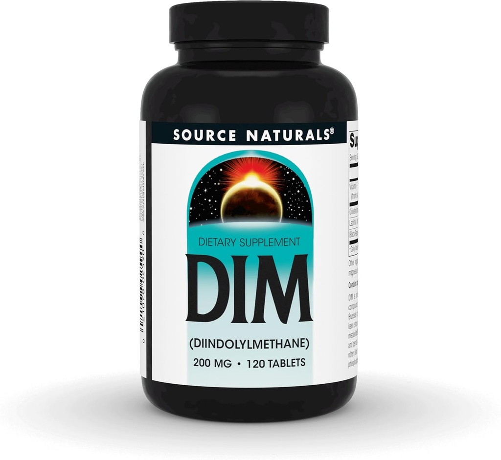 Source Naturals DIM, Diindolylmethane 200mg with BioPerine, Vitamin E & More - 120 Tablets