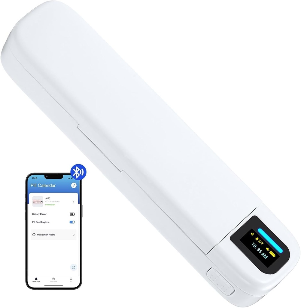 Daviky Smart Pill Organizer with Alarm, Bluetooth Daily Once a Day Pill Dispenser 7 Day with APP, Weekly Travel Pill Case, Portable Pill Reminder for Medicines, Supplements and Vitamins (White)