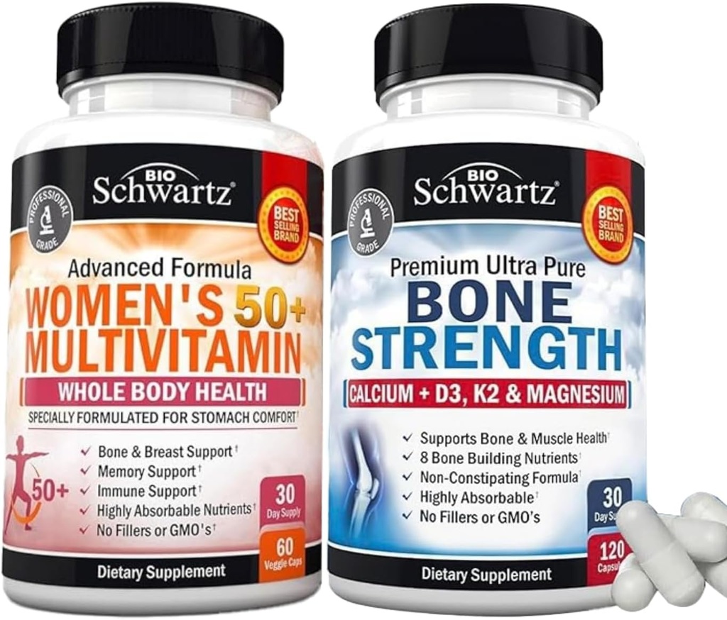 BioSchwartz Daily Multivitamin for Women 50 & Over (1 Month Supply) Plus Bone Strength Mineral Supplement with Calcium and Magnesium (1 Month Supply)